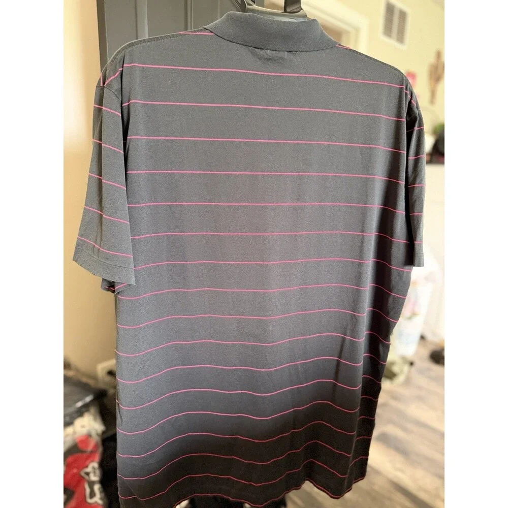 Vintage Men’s Polo Ralph Lauren Pink Strip Navy Polo Shirt Size L 90s